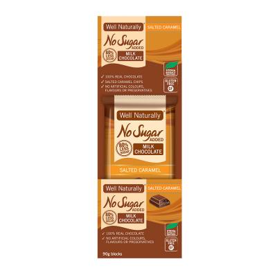 Well Naturally No Added Sugar Block Milk Chocolate Salted Caramel 90g x 12 Display